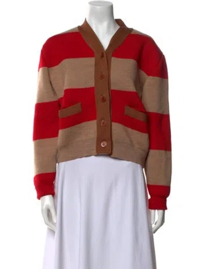 Pre-owned Caron Callahan Wool Striped Sweater In Red
