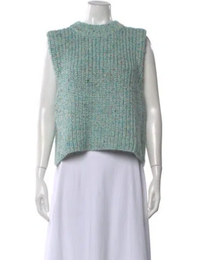 Pre-owned Caron Callahan Wool Tweed Pattern Sweater In Green