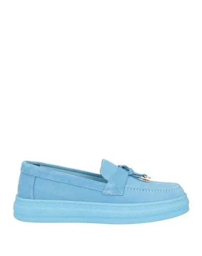 Carpe Diem Woman Loafers Sky Blue Size 6 Leather In Blue