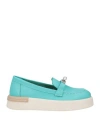Carpe Diem Woman Loafers Turquoise Size 8 Leather In Blue