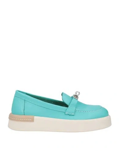 Carpe Diem Woman Loafers Turquoise Size 8 Leather In Blue