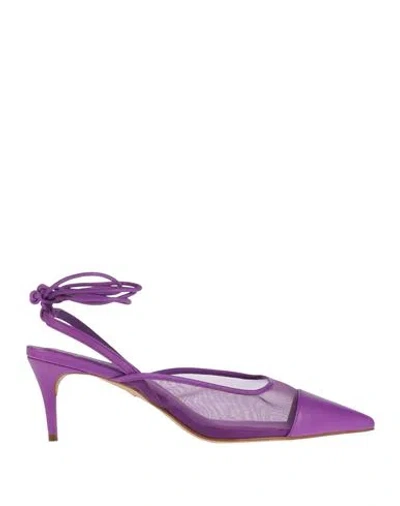 Carrano Woman Pumps Purple Size 5 Leather, Textile Fibers