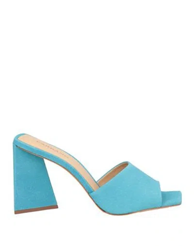 Carrano Woman Sandals Azure Size 10 Leather In Blue