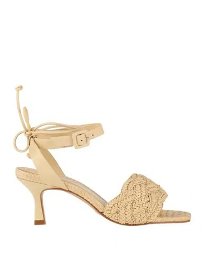Carrano Woman Sandals Beige Size 7 Leather, Natural Raffia
