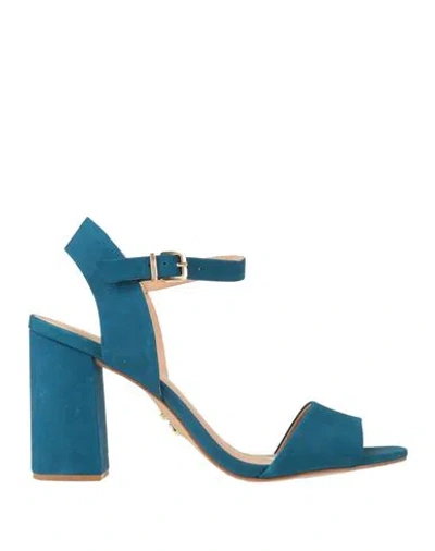 Carrano Woman Sandals Deep Teal Size 7 Leather In Green
