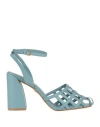 Carrano Woman Sandals Light Blue Size 10 Leather In Blue