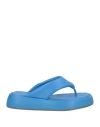 Carrano Woman Thong Sandal Azure Size 7 Leather In Blue