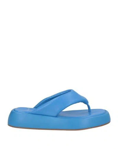 Carrano Woman Thong Sandal Azure Size 7 Leather In Blue