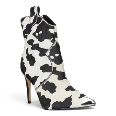 Carrano Women's Amelia Western Designer Boot With Calf Hair In White/black In Multi