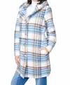Carre Noir Checkered Hooded Coat In Blue/cream/pink In Beige