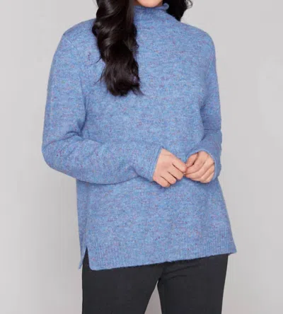 Carre Noir Speckled Mock Neck Sweater In Blue