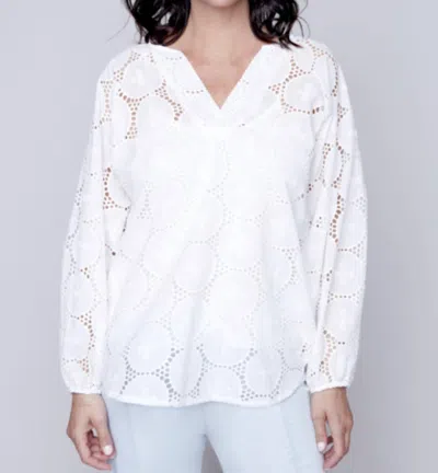 Carre Noir Woven Eyelet Top In Off White