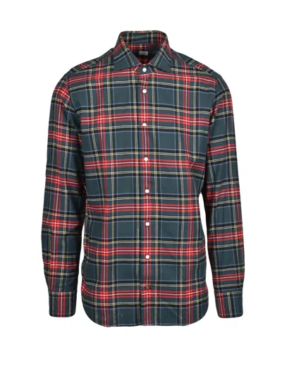 Càrrel Green/red Checkered Cotton Flannel Shirt In Grey