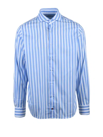 Càrrel White Cotton-blend Striped Shirt In Blue