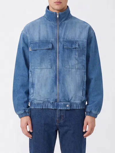Carrer Barrau Cotton Bomber Jacket With High Neck And Concealed Closure In Blue