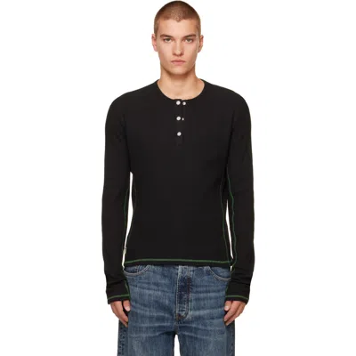 Carrer Black Lis Long-sleeve Henley In Black & Green Contra
