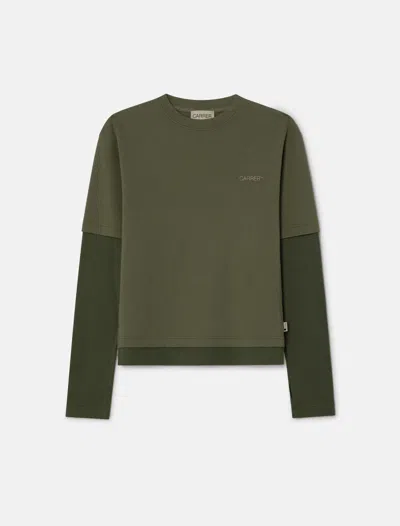 Carrer Double Hem Long Sleeve Top In Double Green