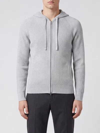 Carrer Hooded Cotton Cardigan With Two-way Zip Closure In Gray