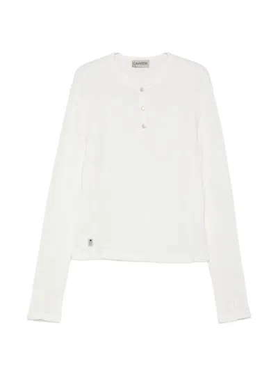 Carrer Lis Henley Classic Buttoned Long-sleeve T-shirt In White