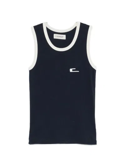 Carrer Logo-embroidered Ribbed Tank Top In Blue