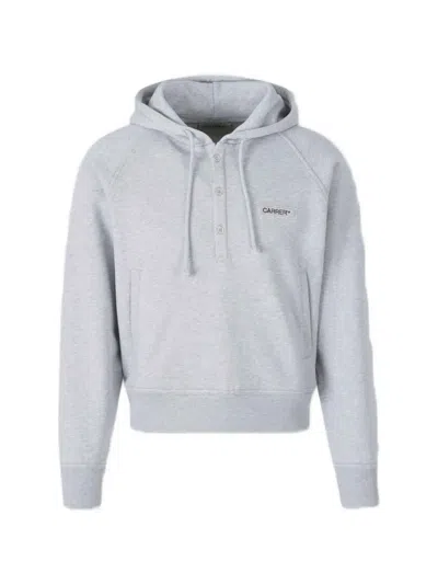 Carrer Logo-patch Button-up Hoodie In Gray