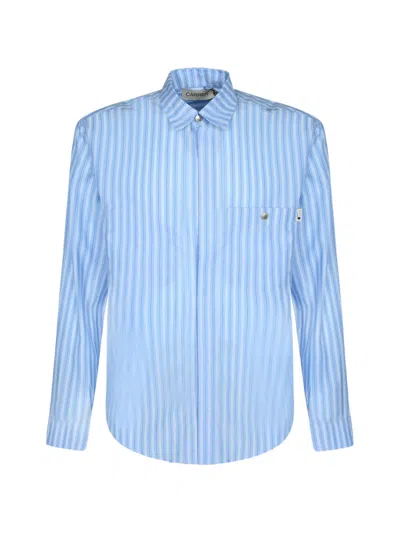 Carrer Vertical-stripe Chest-pocket Shirt In Blue