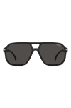 Carrera Eyewear 59mm Polarized Rectangular Sunglasses In Matte Black/gray Polar