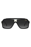 Carrera Eyewear 60mm Gradient Polarized Rectangular Sunglasses In Black Grey/grey