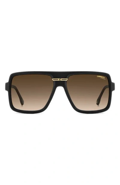 Carrera Eyewear Victory 59mm Gradient Rectangular Flat Top Sunglasses In Black Gold/black Brown Green