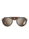 Carrera Leather-shield Round-frame Sunglasses In Multi