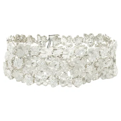 Pre-owned Carrera Y Carrera 14k White Gold Diamond Floral Bracelet