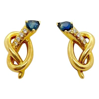 Pre-owned Carrera Y Carrera 18 Karat Gold Knot Earrings With Diamonds And Blue Sapphires