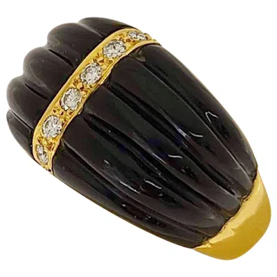 Pre-owned Carrera Y Carrera 18 Karat Gold Ring With Black Onyx And .47 Carat Diamonds