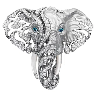 Pre-owned Carrera Y Carrera 18 Karat White Gold Diamond Floral Brooch With Blue Diamonds