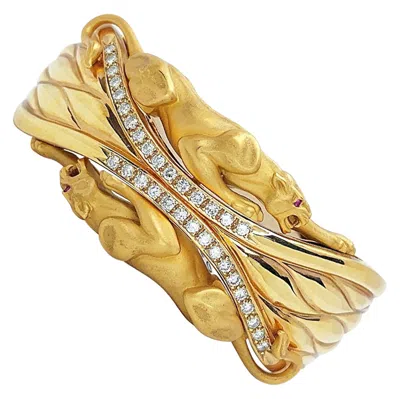 Pre-owned Carrera Y Carrera 18 Karat Yellow Gold Twin Panther Cuff Bracelet With Diamonds