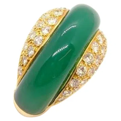 Pre-owned Carrera Y Carrera 18 Kt Gold Ring With .96 Carat Diamond And Green Chrysoprase