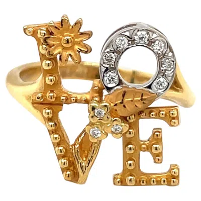 Pre-owned Carrera Y Carrera 18 Kt Yellow Gold "love" Ring With Diamonds .06ct