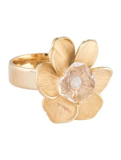 Pre-owned Carrera Y Carrera 18k Diamond & Quartz Gardenia Flower Maxi Ring In Multicolor
