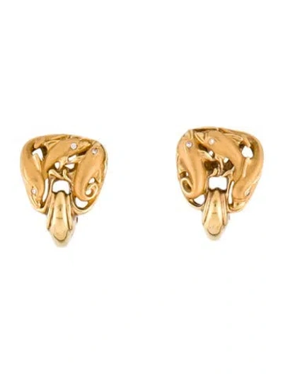 Pre-owned Carrera Y Carrera 18k Diamond Dolphin Earclip Earrings In Multi
