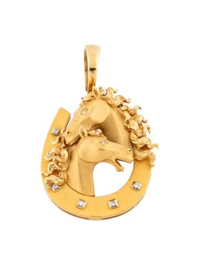 Pre-owned Carrera Y Carrera 18k Diamond Double Horse Head Pendant In Multicolor