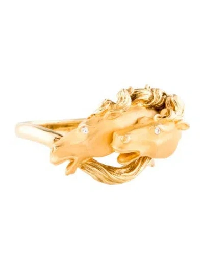 Pre-owned Carrera Y Carrera 18k Diamond Double Horse Head Ring In Multi