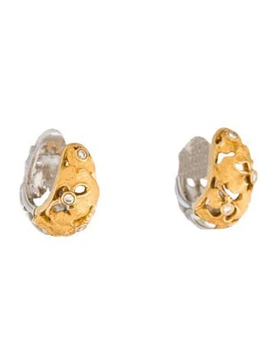 Pre-owned Carrera Y Carrera 18k Diamond Ginkgo Reversible Huggie Earrings In Multi