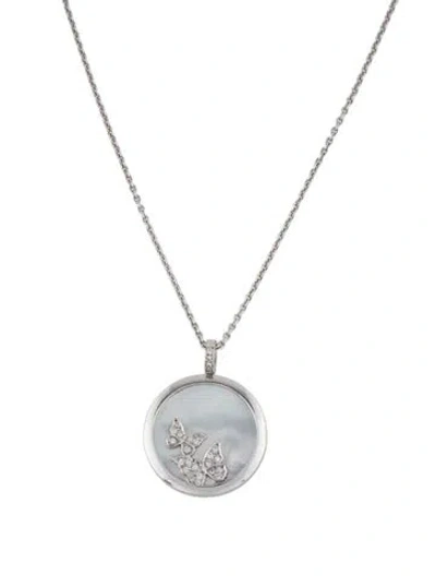 Pre-owned Carrera Y Carrera 18k Mother Of Pearl & Diamond Baile De Mariposas Pendant Necklace, 17.5" In Multi