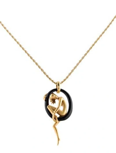 Pre-owned Carrera Y Carrera 18k Onyx Goddess Pendant Necklace, 18" In Multi