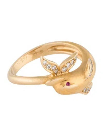 Pre-owned Carrera Y Carrera 18k Ruby & Diamond Dolphin Band In Multi