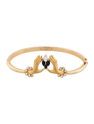 Pre-owned Carrera Y Carrera 18k Sapphire & Diamond Hinged Bangle Hands Bracelet, 6.5" In Multi