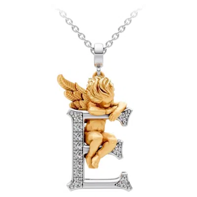 Pre-owned Carrera Y Carrera 18k Yellow And White Gold Diamond Letter Pendant Necklace My Angel
