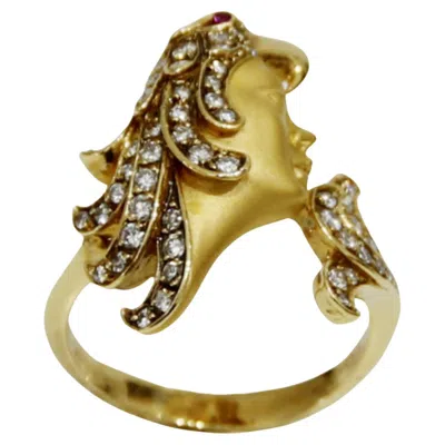 Pre-owned Carrera Y Carrera 18k Yellow Gold And Diamond Face Ring