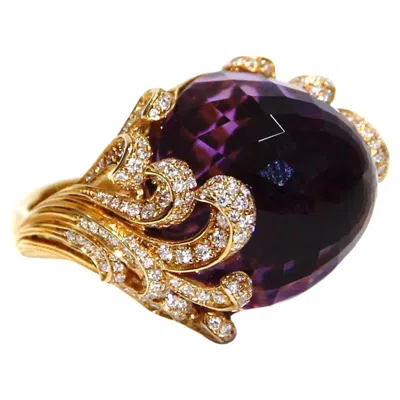 Pre-owned Carrera Y Carrera 18k Yellow Gold Diamond And Amethyst Ring