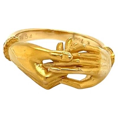 Pre-owned Carrera Y Carrera 18k Yellow Gold Emerald His & Her Hands Ring - Size 5.5